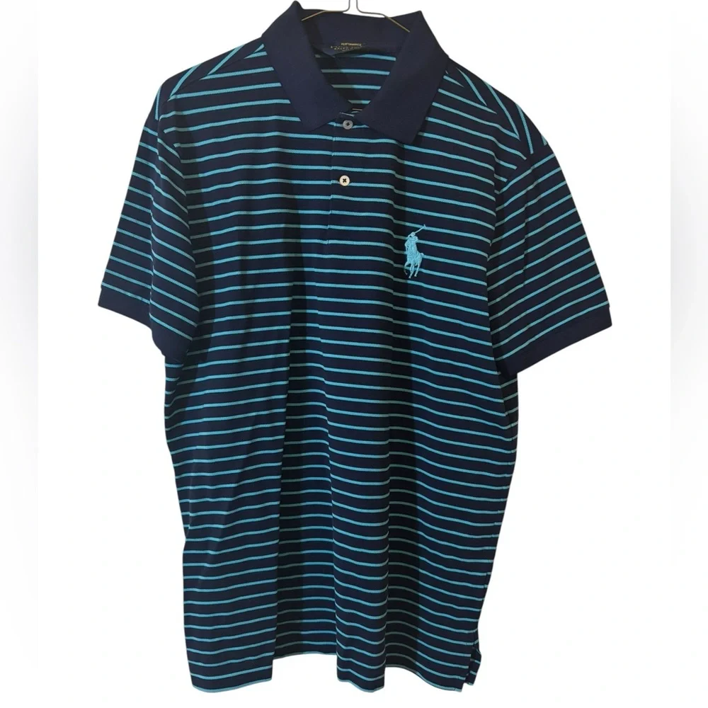 Ralph Lauren Polo Golf Navy and Aqua Striped Shirt